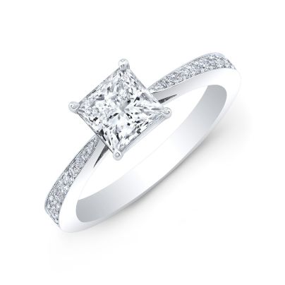 Princess Petite Four Prong Pavé Diamond Engagement Ring